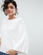 Selected Femme Textured Cropped Sweater With Kimono Sleeves - White