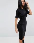Asos Midi T-shirt Dress With Corset Detail - Black