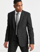 Asos Design Skinny Wool Mix Suit Jacket In Charcoal Twill-grey