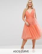 Asos Curve Tulle Midi Prom Dress - Orange