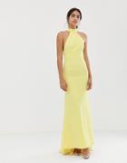 Jarlo High Neck Trophy Maxi Dress With Open Back Detail In Lemon - Yellow