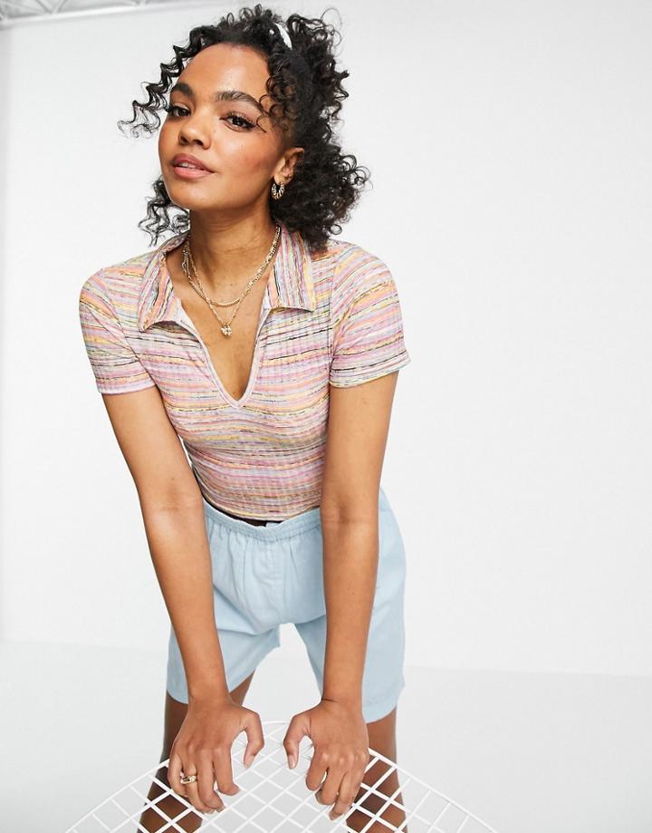Asos Design Fitted Top With Collar In Space Dye - Part Of A Set-multi