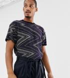Milk It Vintage Ringer T-shirt With Glitter Chevron Print - Navy