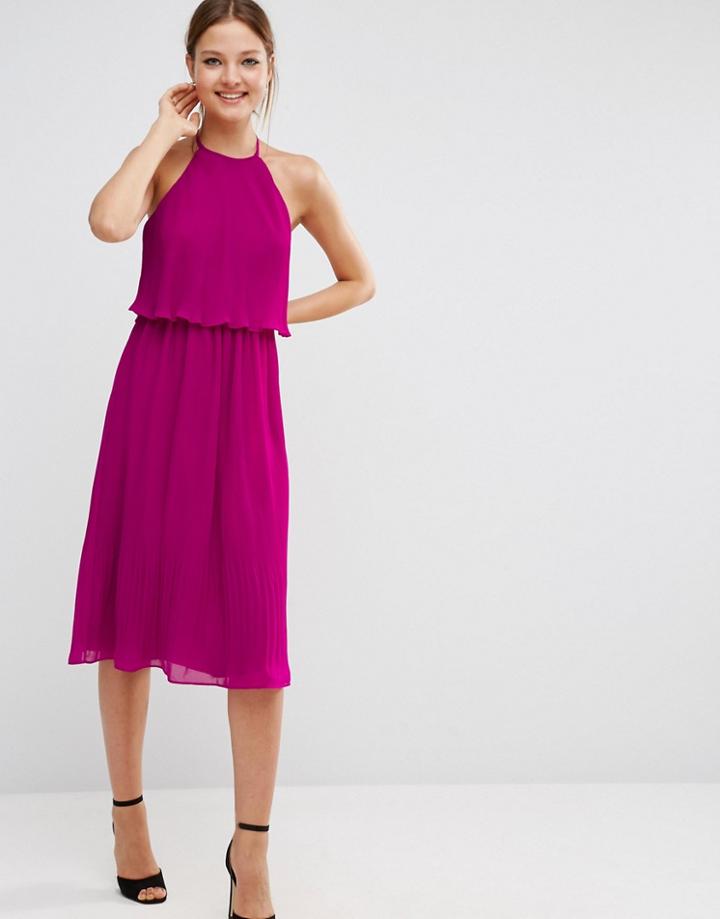 Asos Pleated Double Layer Midi Dress - Purple