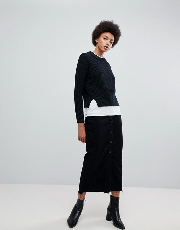 Dr Denim Venla Step Hem Button Front Maxi Skirt - Black
