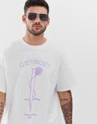 Boohooman Oversized T-shirt With Guilty Society Print In White - White