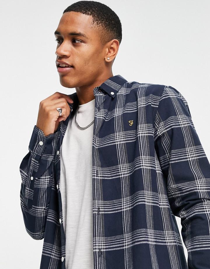 Farah Nuvern Long Sleeve Check Shirt In Blue-navy