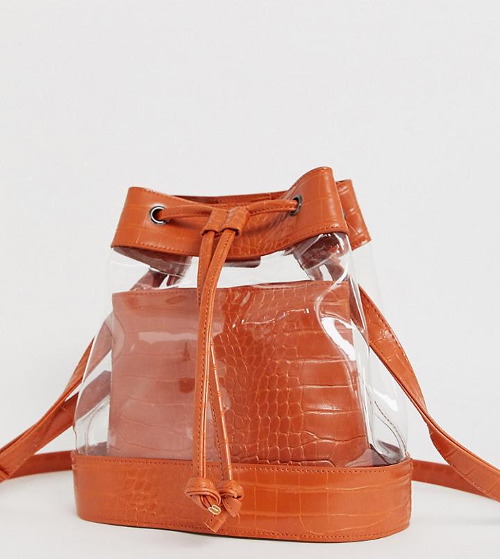 My Accessories London Exclusive Paneled Clear & Mock Croc Drawstring Bucket Bag-multi