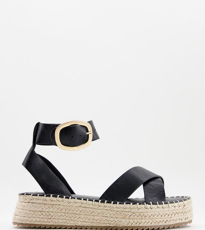 Asos Design Wide Fit Justice Flatform Espadrille Sandals In Black