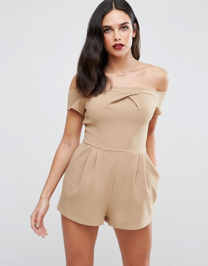 Love Cold Shoulder Romper - Beige