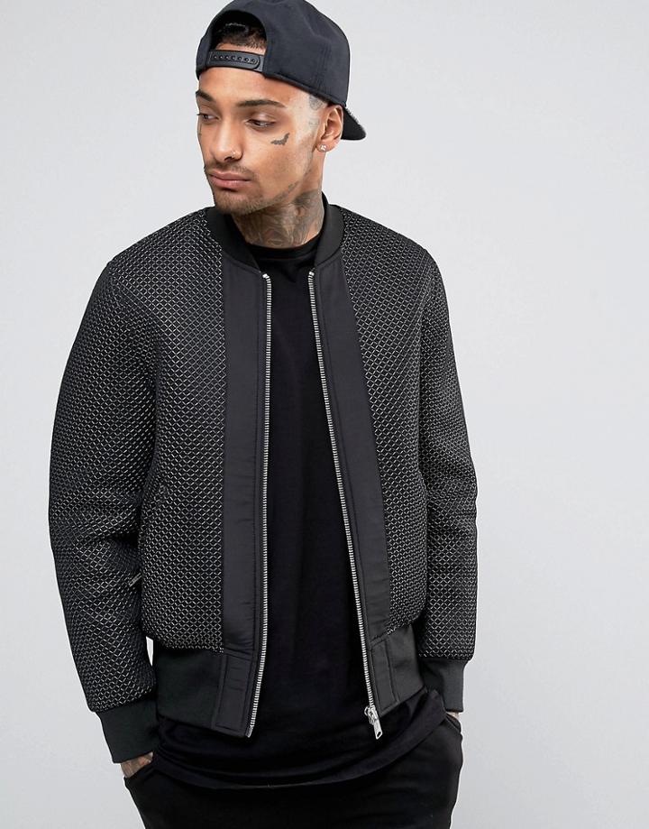 Asos Textured Bomber Jacket In Black - Black