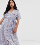 New Look Curve Floral Print Midi Dress In Blue Pattern