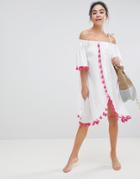 America & Beyond Bardot Beach Dress-white