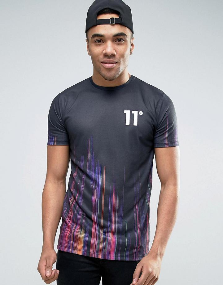 11 Degrees Muscle T-shirt In Black With Digital Print - Black