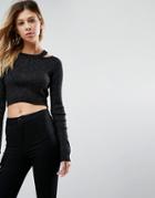 Asos Sweater With Crop And Cut Out Neck In Metallic - Black
