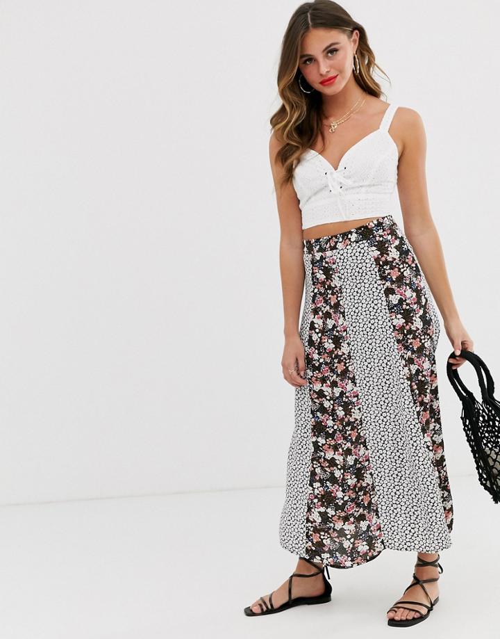 Pieces Mixed Print Maxi Skirt - Black
