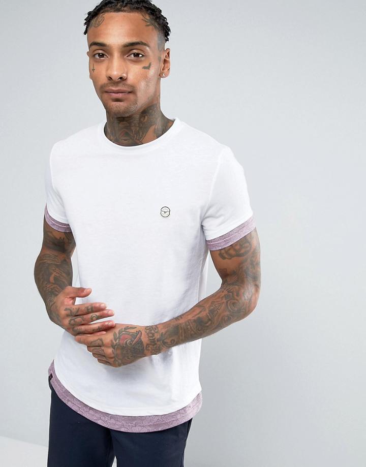 Le Breve Longline T-shirt Curved Hem With Contrast Sleeve - Purple