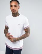 Le Breve Longline T-shirt Curved Hem With Contrast Sleeve - Purple
