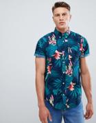Hollister Short Sleeve Poplin Floral Print Shirt Slim Fit In Navy Floral - Navy
