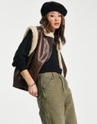 Bershka Aviator Style Vest In Brown