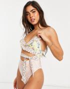 River Island Floral Print Ruffle Wrap Swimsuit In Pink