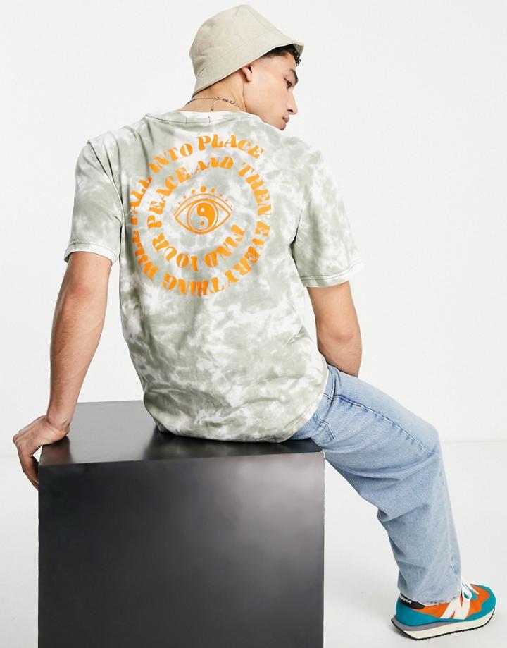 Bolongaro Trevor Tie-dye T-shirt With Back Print In Khaki-green