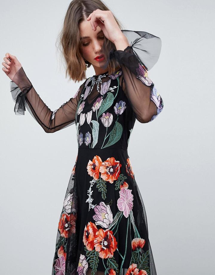 Asos Edition Embroidered Floral Maxi Dress - Black