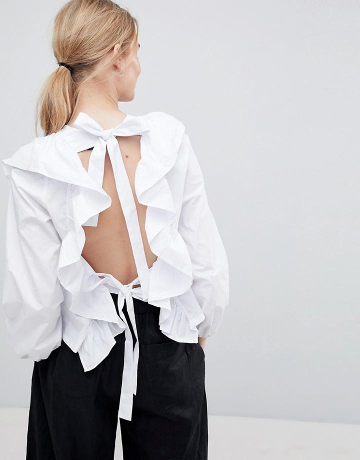 Style Mafia Open Back Ruffle Blouse - White