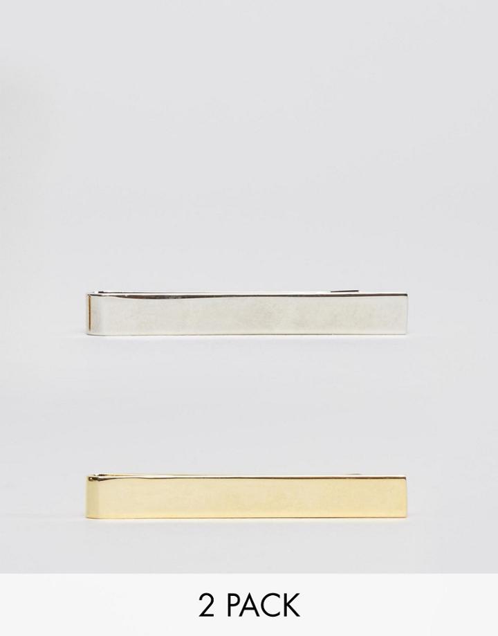 Asos 2 Pack Tie Bars In Gold And Silver - Multi