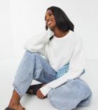 Asos Design Tall Crew Neck Fluffy Oversized Sweater-white