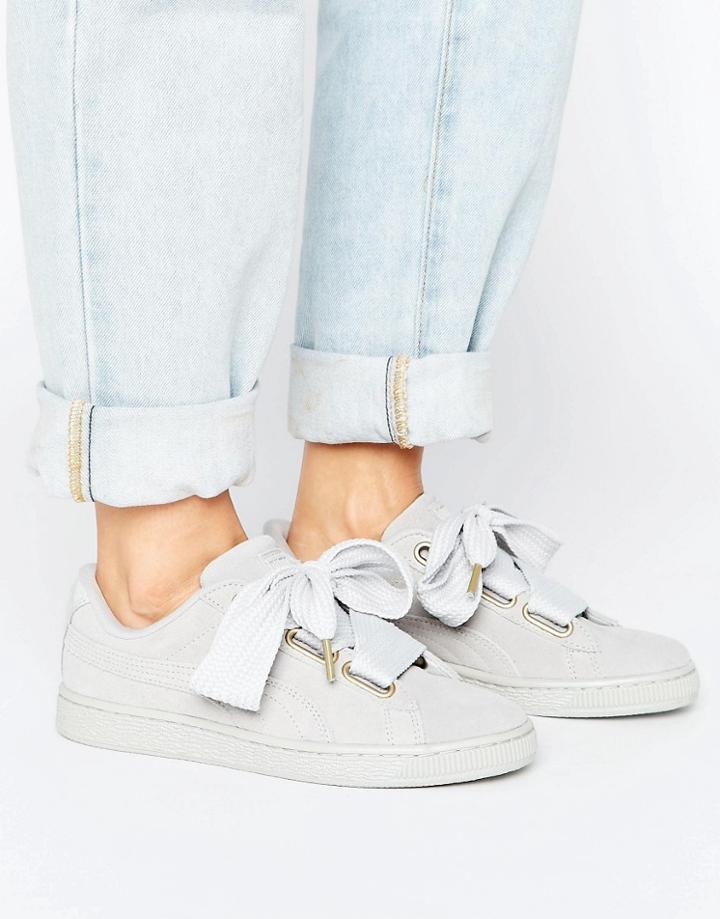 Puma Basket Heart Sneakers In Gray Velvet - Black