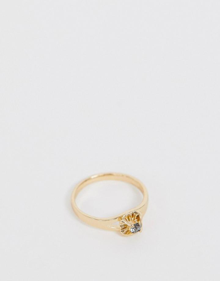 Asos Design Ring In Vintage Style Design With Crystal In Gold - Gold