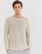 Asos Design Oversized Knitted Mesh Sweater In Oatmeal - Beige