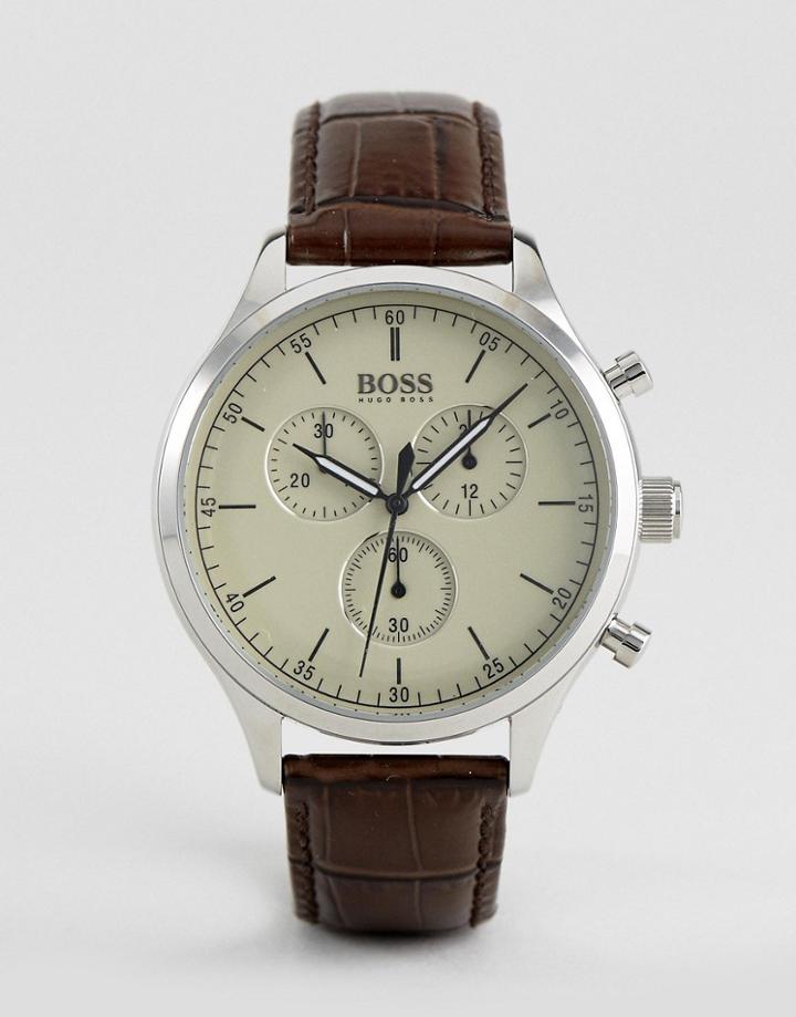 Boss By Hugo Boss 1513544 Companion Chronograph Leather Watch In Brown - Brown