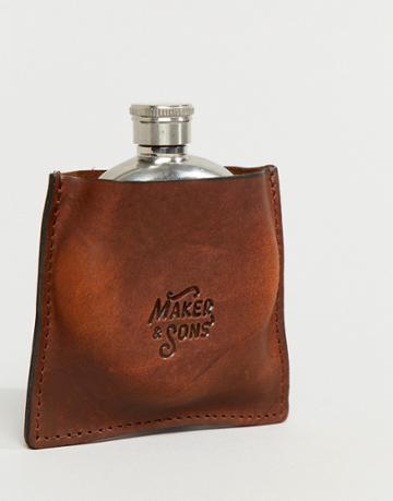 Men's Society Hip Flask And Leather Pouch - Multi