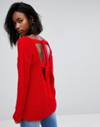 Boohoo Tie Back V Neck Sweater - Red