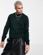 Devil's Advocate Crew Neck Dogtooth Sweater In Green