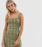 Pull & Bear Mini Dress In Neon Check - Pink