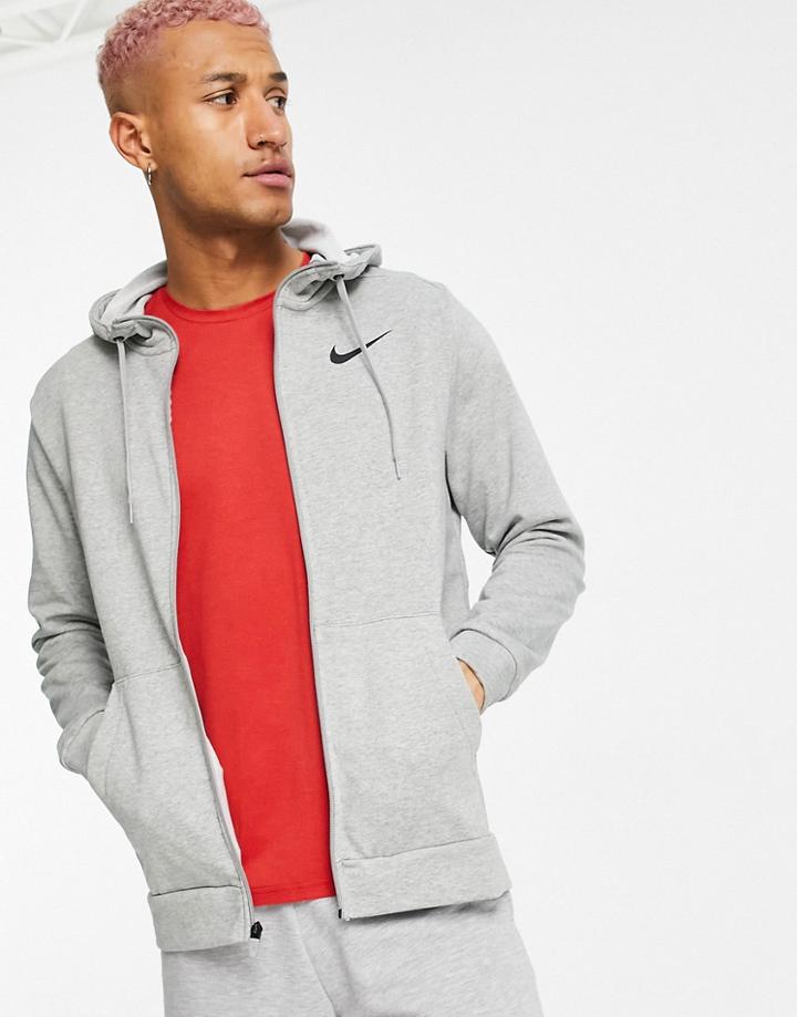 Nike Training Dri-fit Fleece Full Zip Hoodie In Light Gray-grey