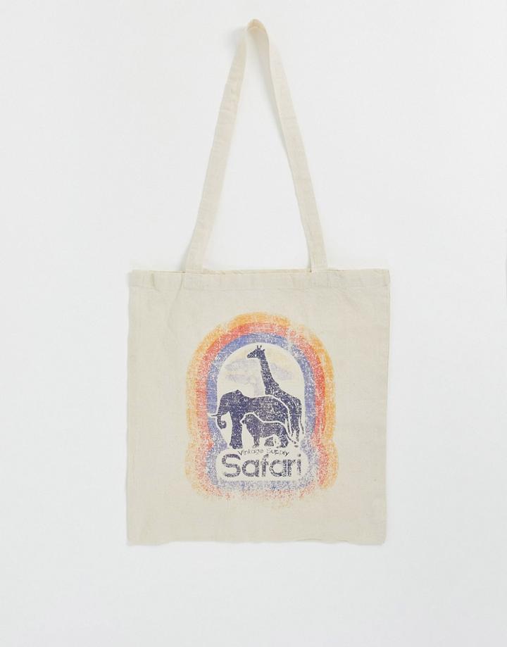 Vintage Supply Tote Bag In Cream With Safari Print-white