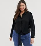 Brave Soul Plus Nili Tie Front Shirt - Black