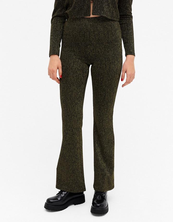 Monki Tora Flare Pant In Black And Gold Glitter