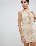 Rare Mesh And Sequin Star Mini Dress - Beige