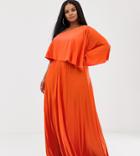 Asos Design Curve One Shoulder Pleated Crop Top Maxi Dress - Orange