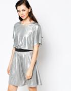 Monki Metallic Mini Skater Dress - Silver