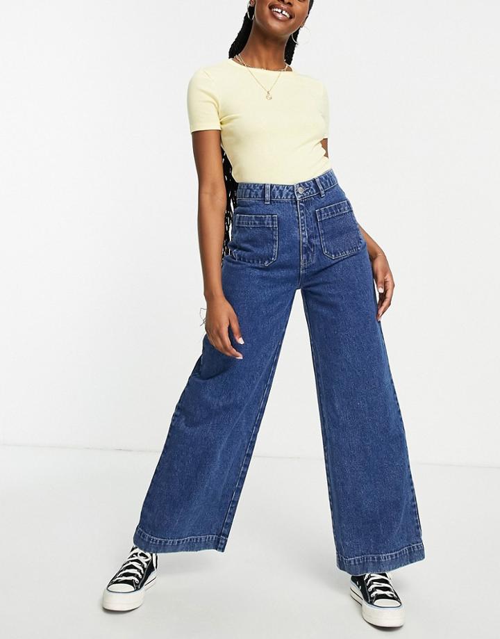 Miss Selfridge Front Pocket Wide Leg Jean In Midwash Blue