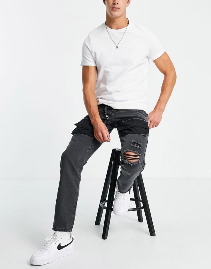Liquor N Poker 90s Utilty Denim Straight Leg Jeans In Gray-black