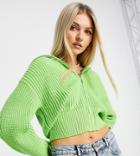 Collusion Knitted Cardigan With Oversized Zip Collar In Green