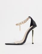 Simmi London Felicia Heeled Sandals With Rhinestone Anklet In Black