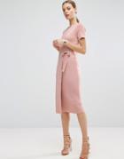 Asos Knit Dress With Wrap Front - Pink